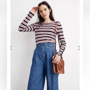 Madewell Striped Long Sleeve Tee - Black, Pink, White